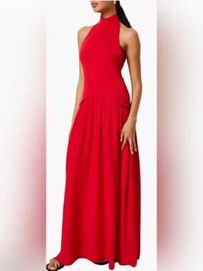 NEW SOLID & STRIPED apple red Halter Soglio knit maxi dress Sz S